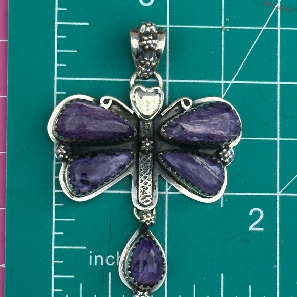 Charoite statement southwestern sterling silver pendant - Picture 4 of 7